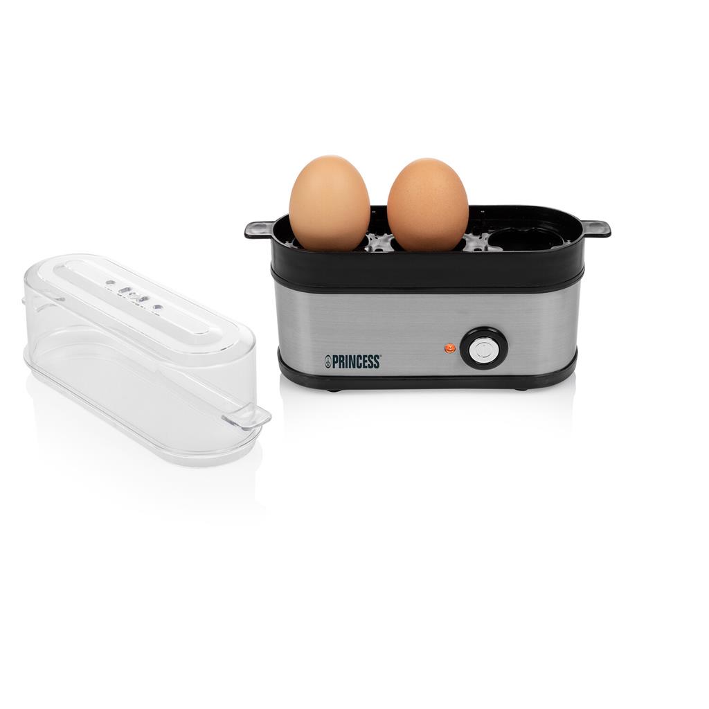 certifié GS Verre doseur avec Perce Base anti-dérapante Mollet ou à la Coque Dur Egg cooker 1-3 oeufs Indicateur Lumineux Cuiseur à oeufs en acier inoxydable Threecook Arendo 210W sans BPA 
